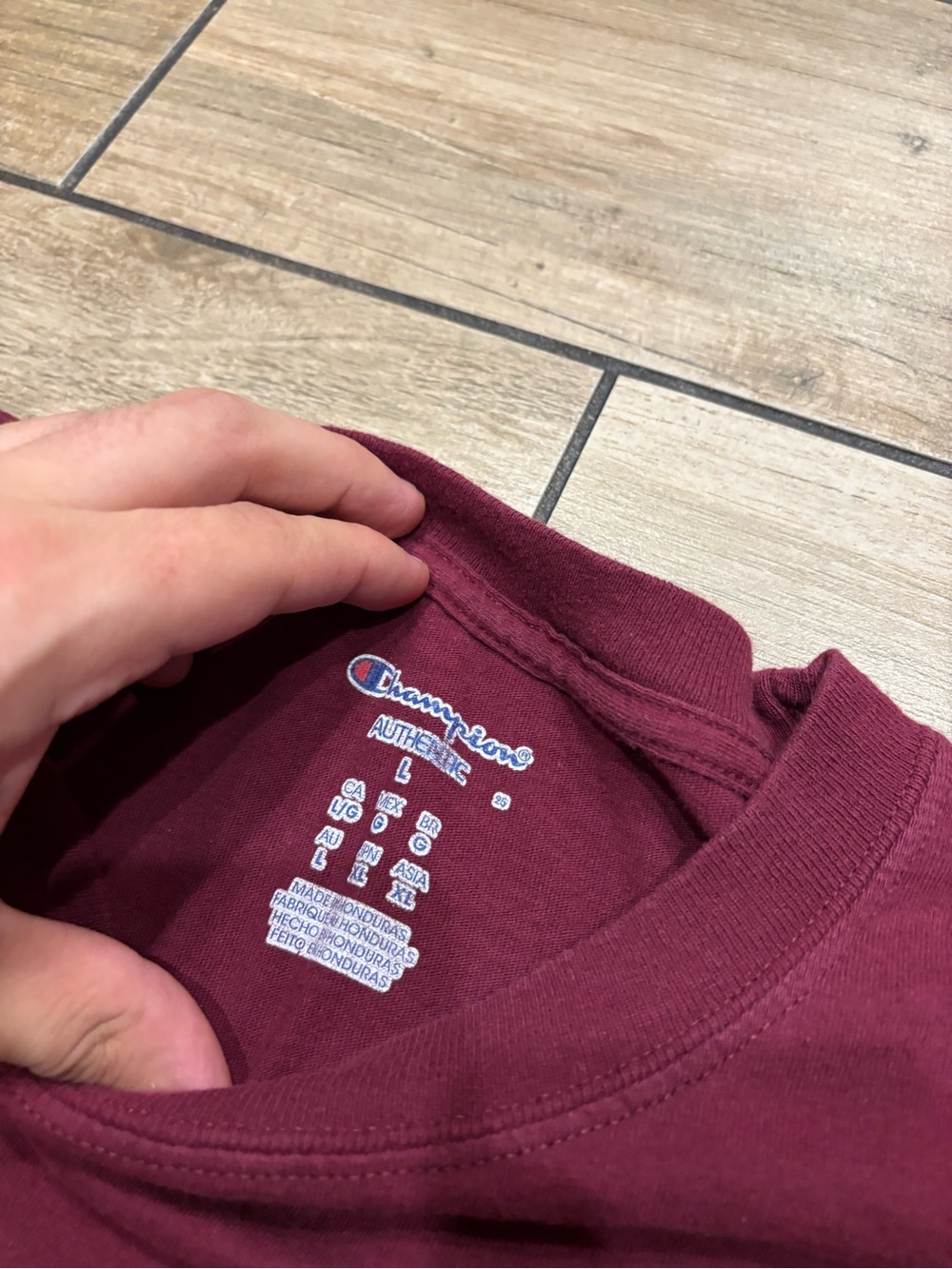 Champion Mens Large Blank Maroon Red Short Sleeve Heavyweight T Shirt - Picture 3 of 5